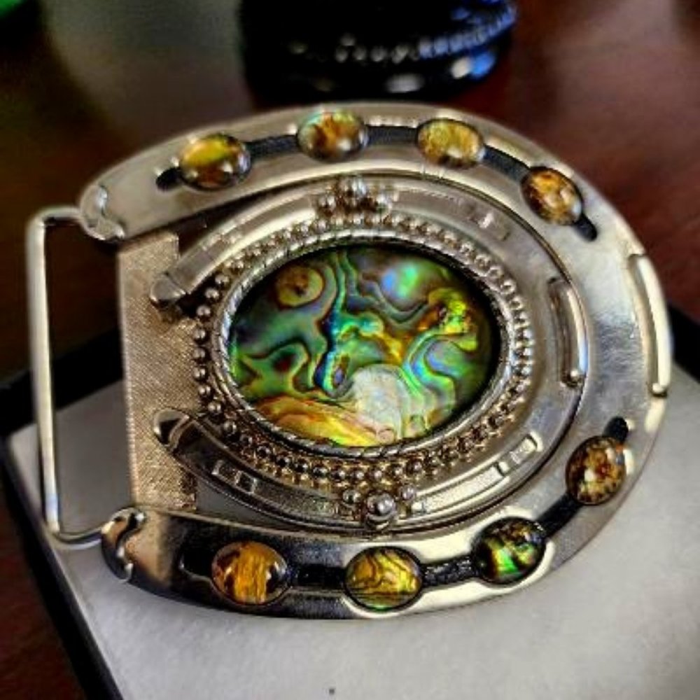 Custom Made Abalone Shell  Belt Buckle Vintage Western Style